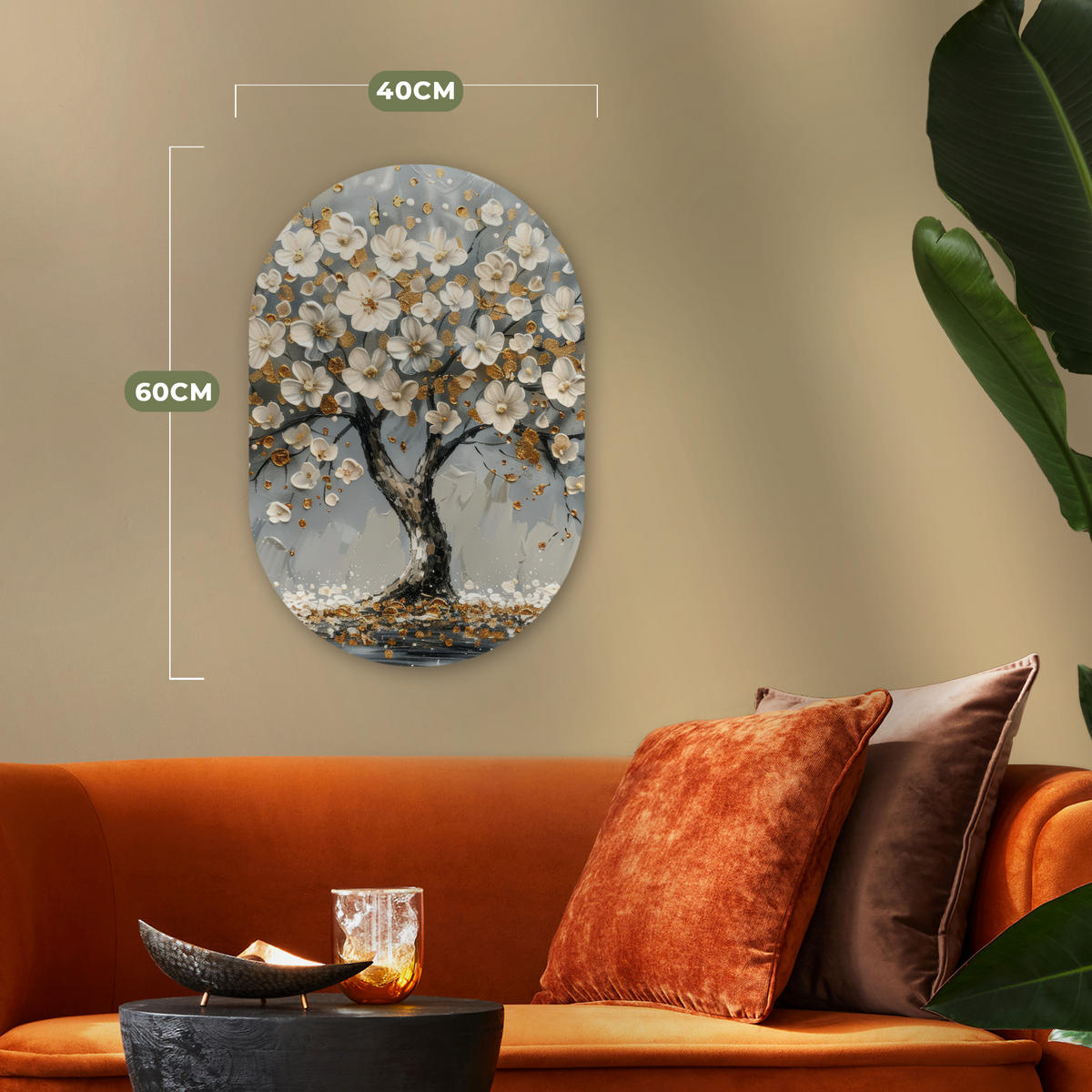 WANDBILD Baum - Gold - Blumen - Abstrakt - Kunst 40x60 cm - Goldfarben, Kunststoff (40/60cm) - MuchoWow