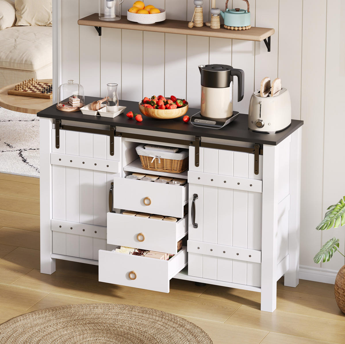 SIDEBOARD 120/40/80 cm Weiß aus MDF mit Schiebetüren - Weiß, Holzwerkstoff (120/80/40cm) - OKWISH