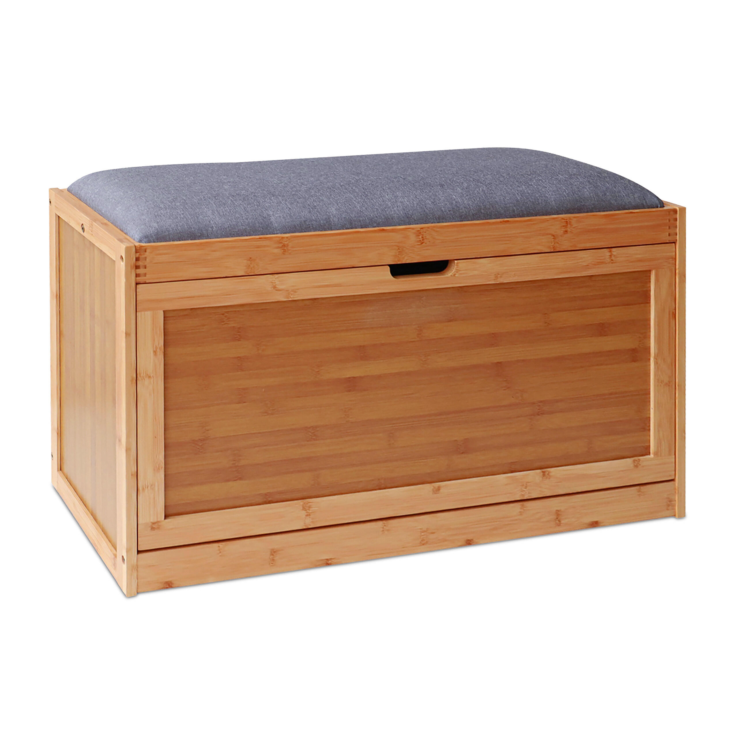 SCHUHBANK - Hellbraun/Grau, Holz/Kunststoff (80/49/26cm) - Relaxdays