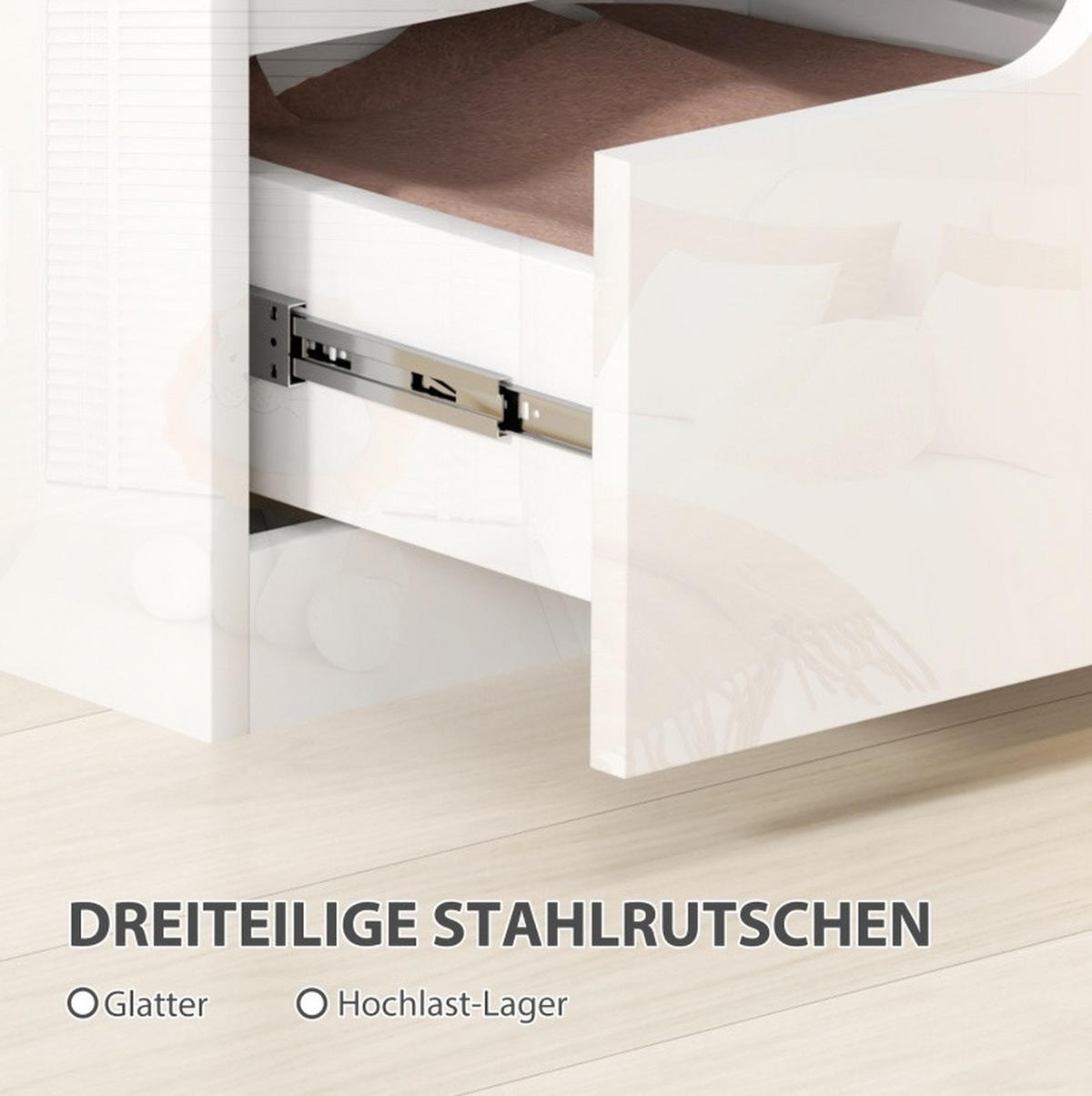 NACHTTISCH 40/40/48 cm in Weiß mit 2 Schubladen und Hochglanzfronten - Weiß, Holzwerkstoff (40/48/40cm) - Flora Grace