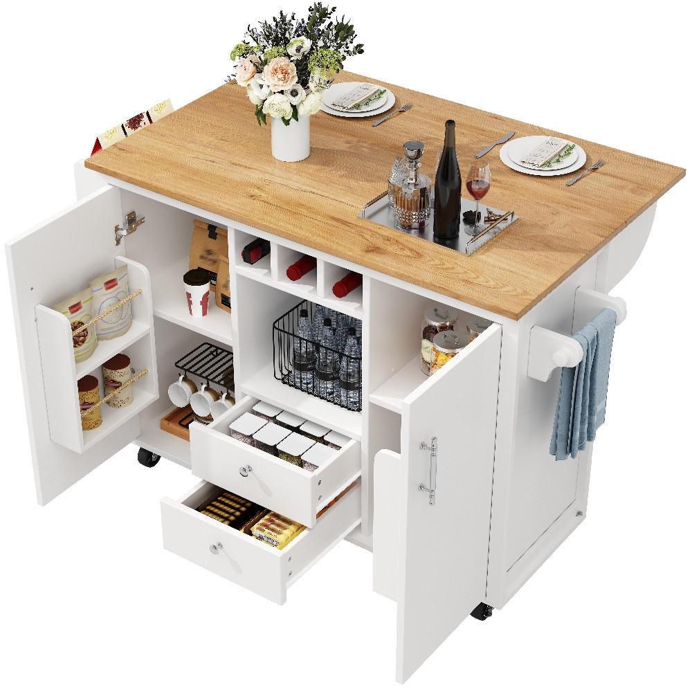 KÜCHENINSEL mit KLAPPBARER ARBEITSPLATTE, Weinregal, MDF/Metall, Weiß-Schwarz, 137,9/73/92 cm - Weiß, Kunststoff (73/92.5/137.9cm) - Rolipo