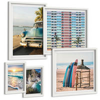 BILDER SET 5er Set - 50x50 cm & 20x30 cm & 40x60 cm Weißer Rahmen - Sonnenuntergang in Miami - Weiß, Kunststoff (40/60cm) - TULUP