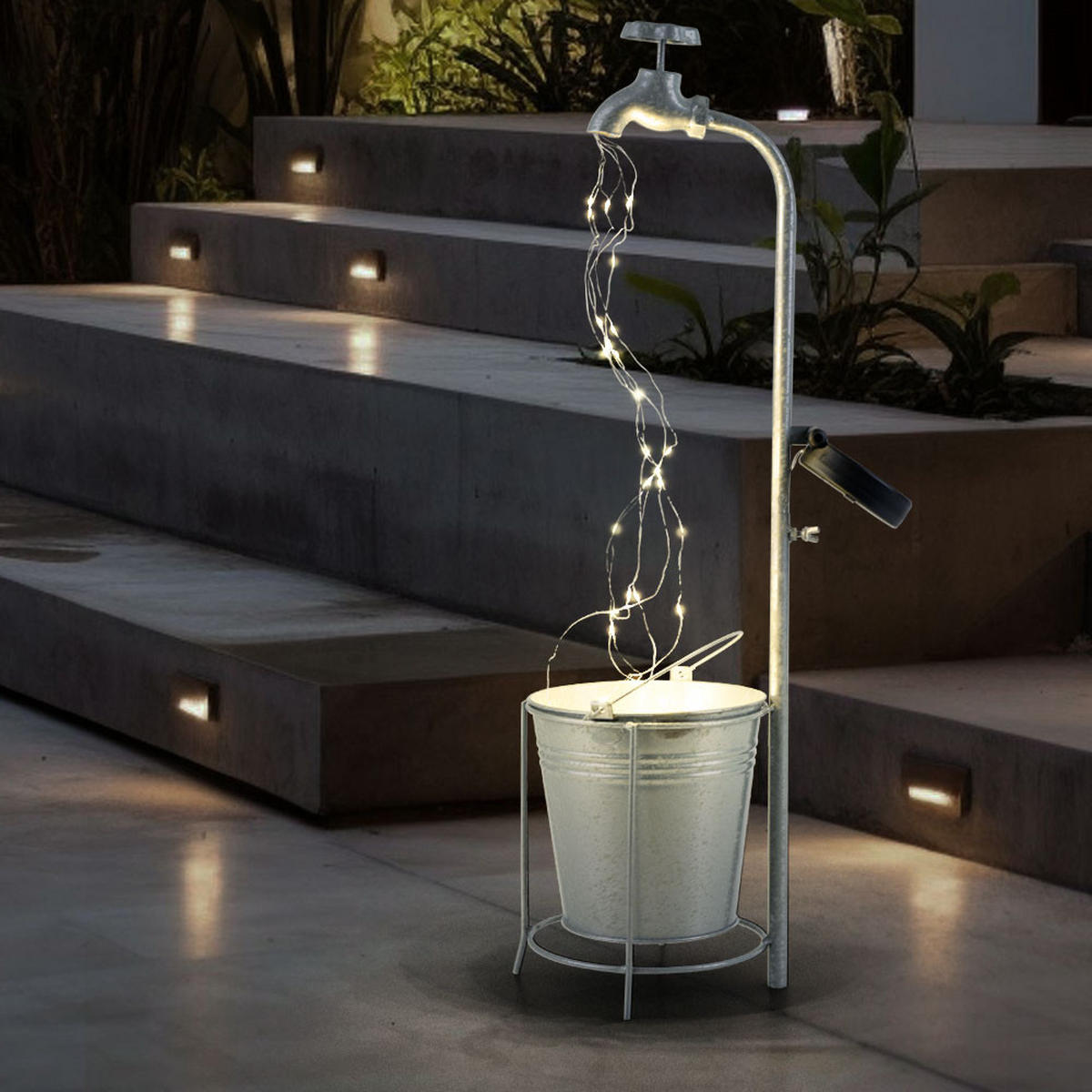 LED AUSSENLEUCHTE Solar Wasserhahn Silber - Silberfarben, Metall (17/16/62cm)