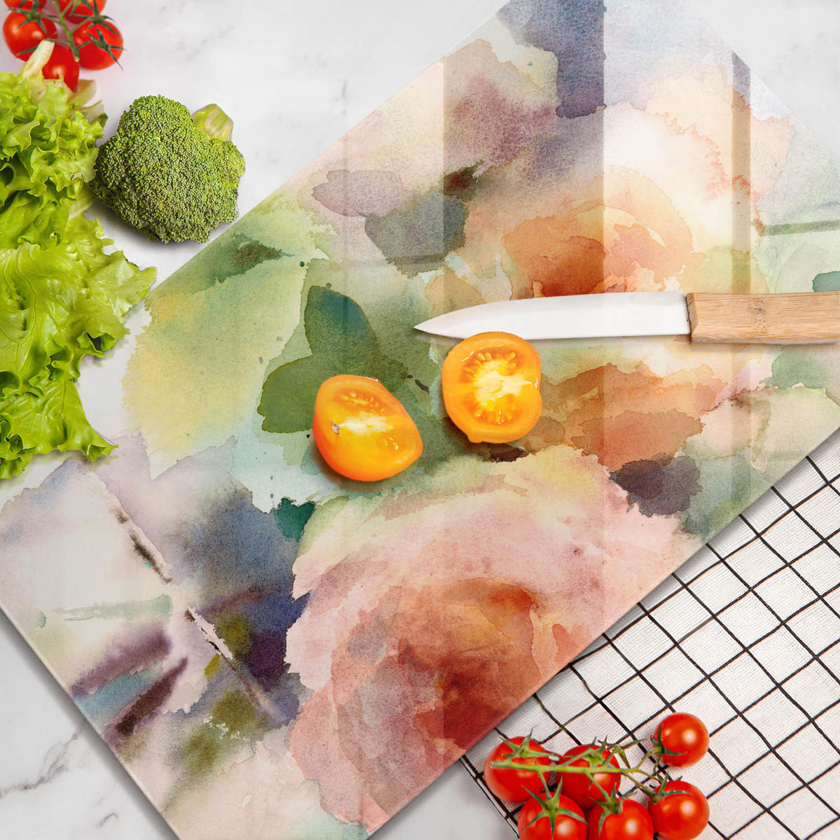 GLASPLATTE 30x52 cm Gemalte Blumen - Weiß, Glas (30/52cm) - Wallfluent