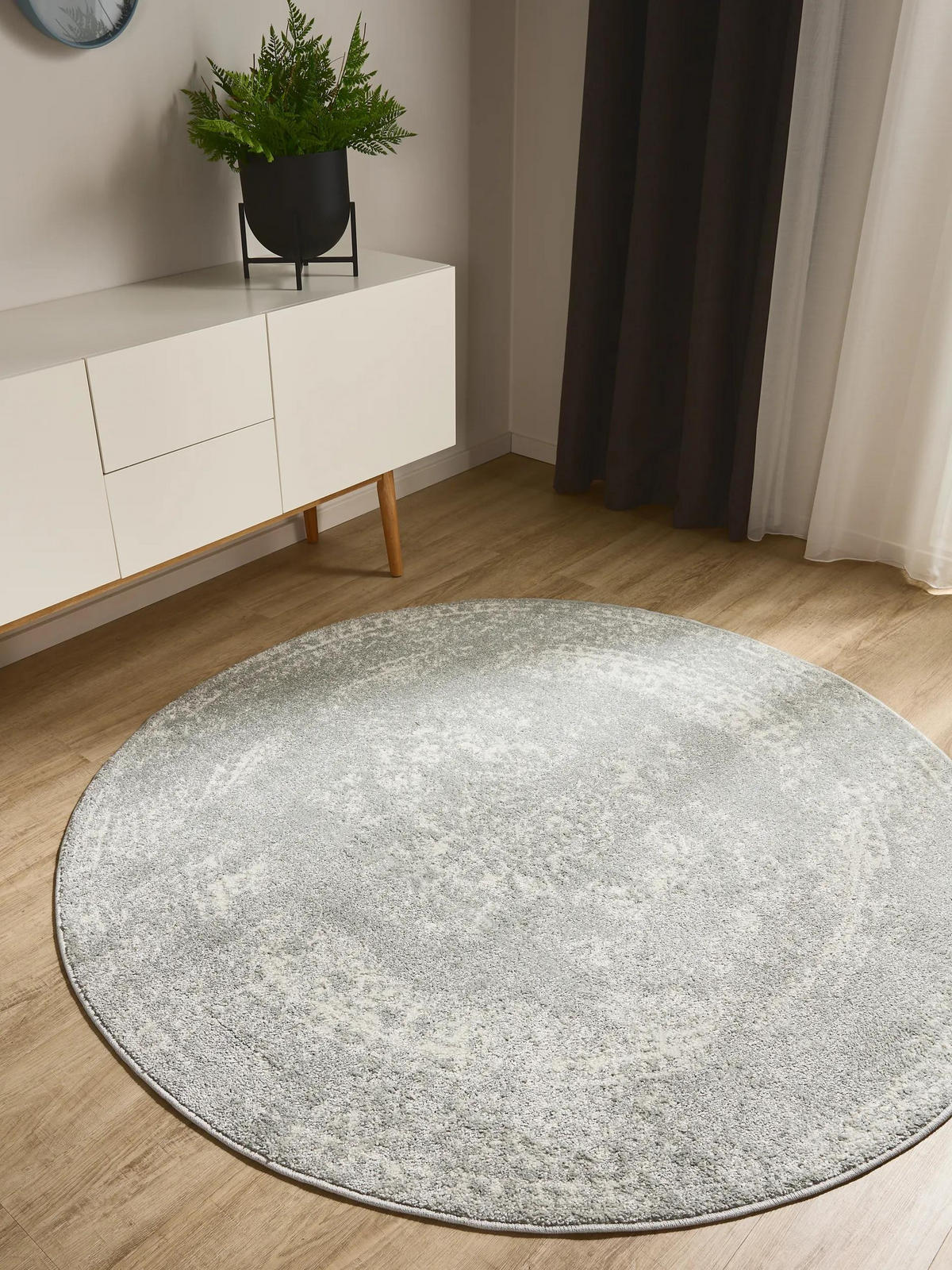 VINTAGE-TEPPICH Sia ø 120 cm rund - Taupe, Kunststoff (120/120cm) - benuta