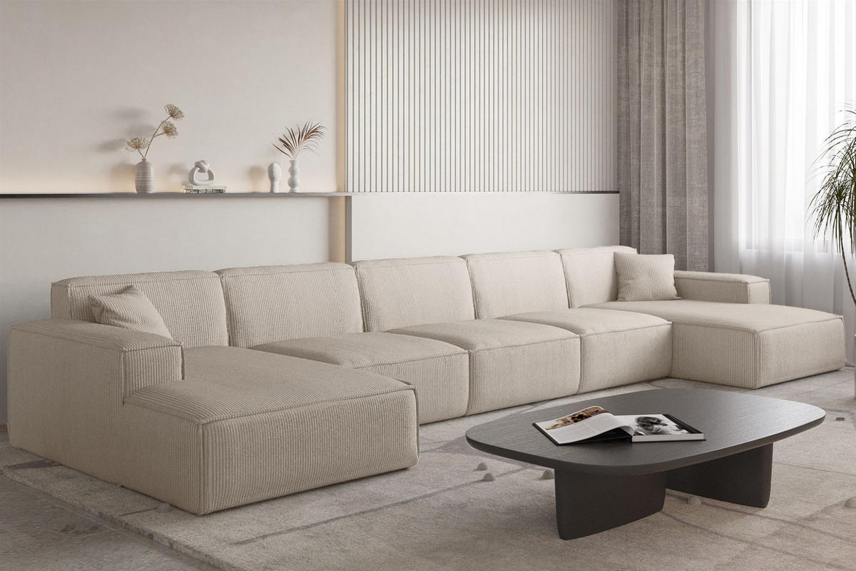 WOHNLANDSCHAFT Celes Premium Xl Scala - Beige, Holzwerkstoff/Textil (462/73/165cm) - Fun Möbel