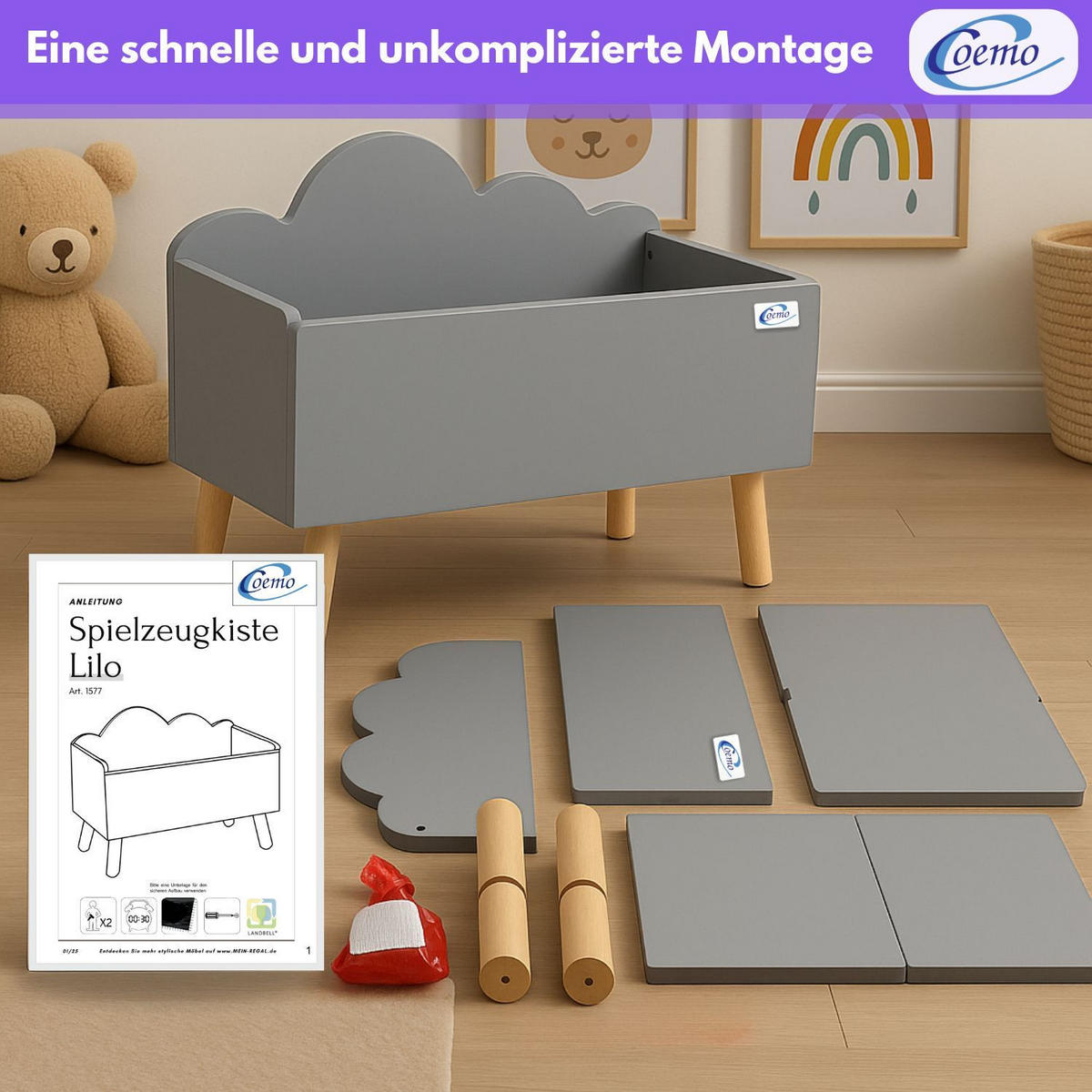 AUFBEWAHRUNGSKISTE LILO aus Holz in Grau - Grau, Holzwerkstoff (28/58cm) - Coemo