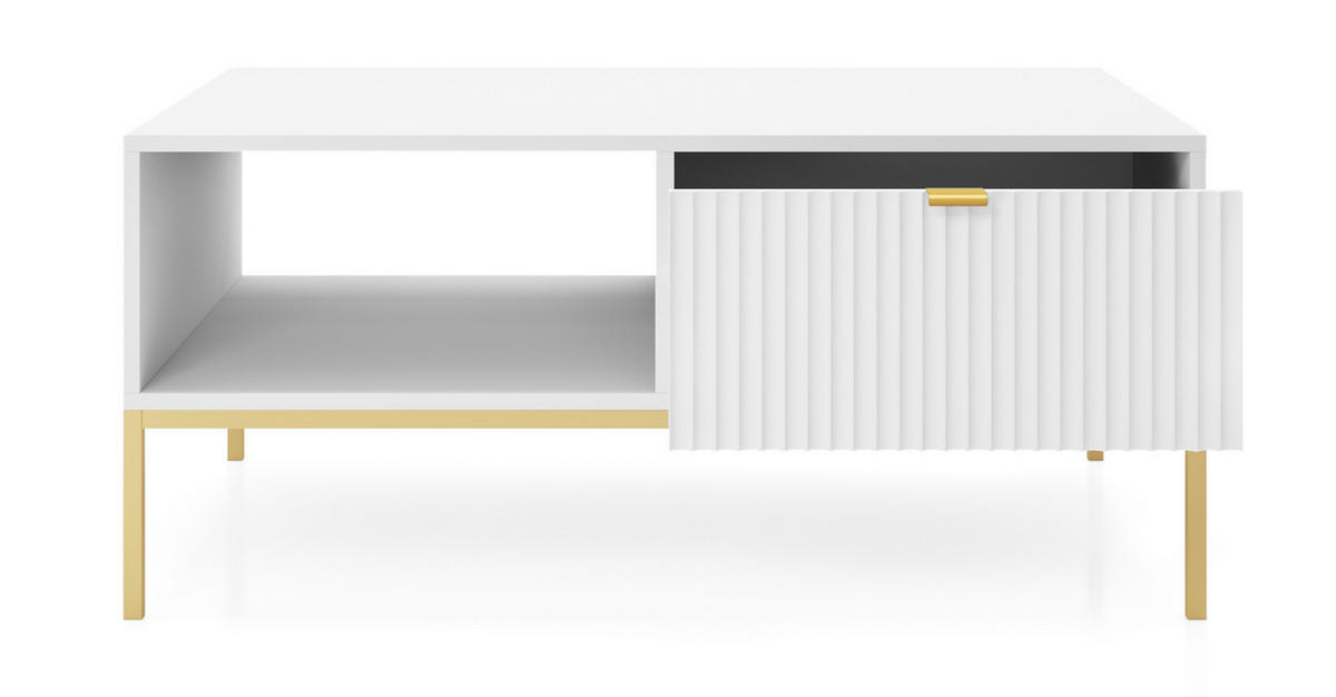 COUCHTISCH Vellore Weiß mit goldenen Metallbeinen 104/68/46 cm - Goldfarben/Weiß, Holzwerkstoff/Metall (68/104/46cm) - Selsey