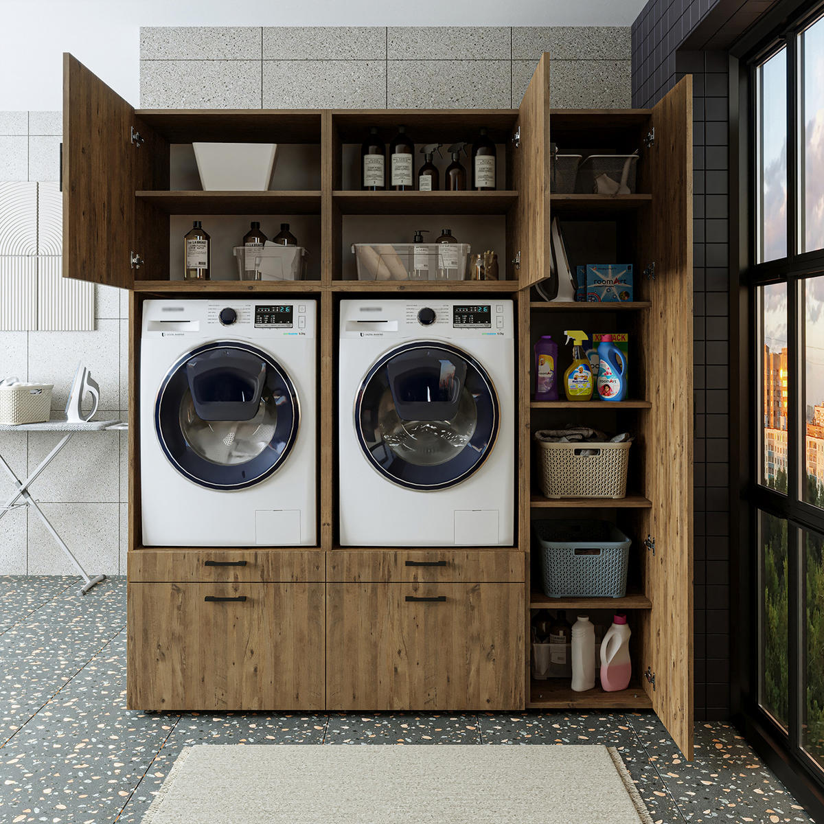 WASCHMASCHINENSCHRANK Serie 2 179cm Breit, 205cm Hoch - Eichefarben, Holzwerkstoff (179/205/67cm)