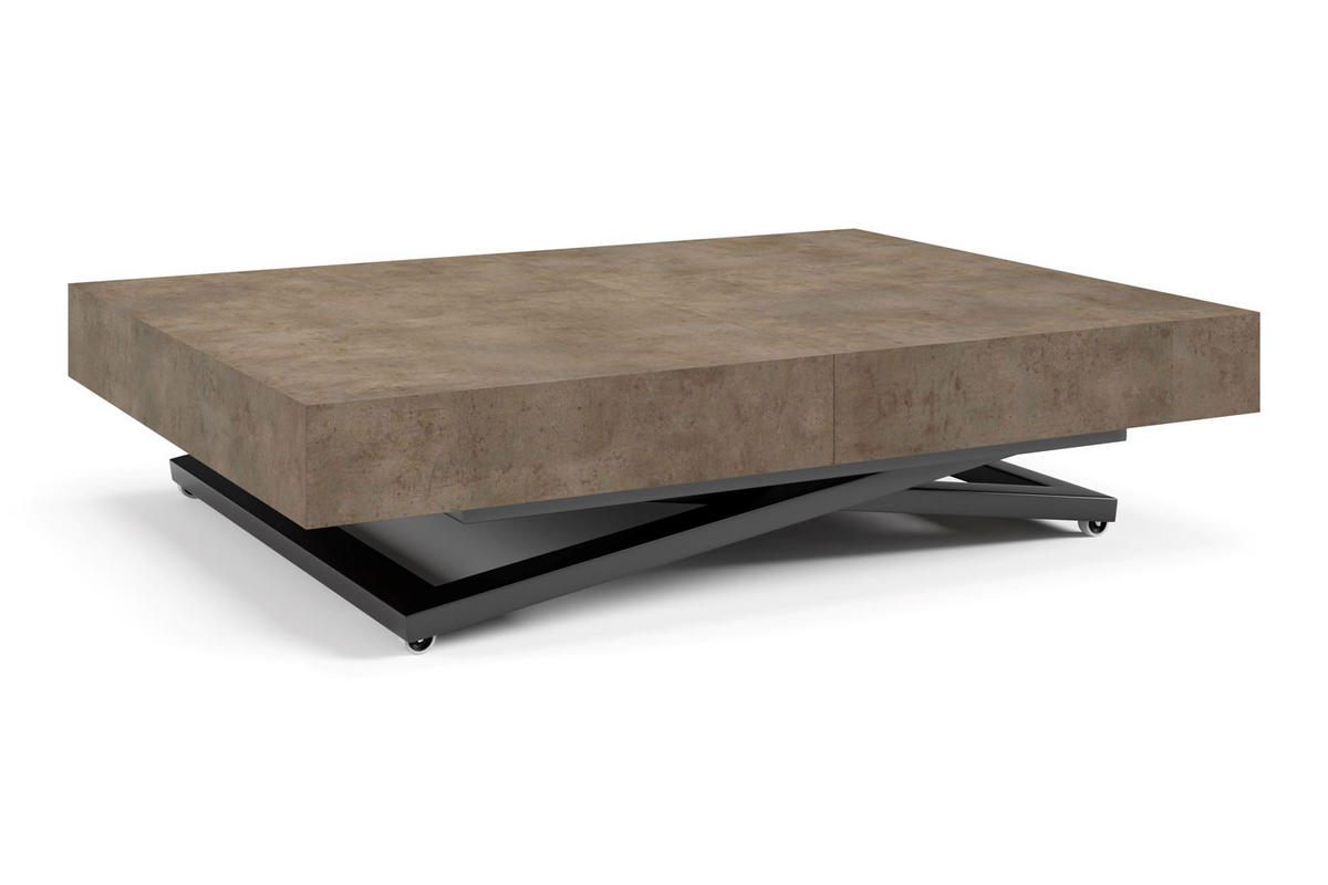 COUCH-/ESSTISCH Sanna X Chicago Concrete dunkelgrau 120 - 200 / 80 / 27 - 80cm - Dunkelgrau/Schwarz, Holz/Holzwerkstoff (80/120/27cm) - Feldmann-Wohnen