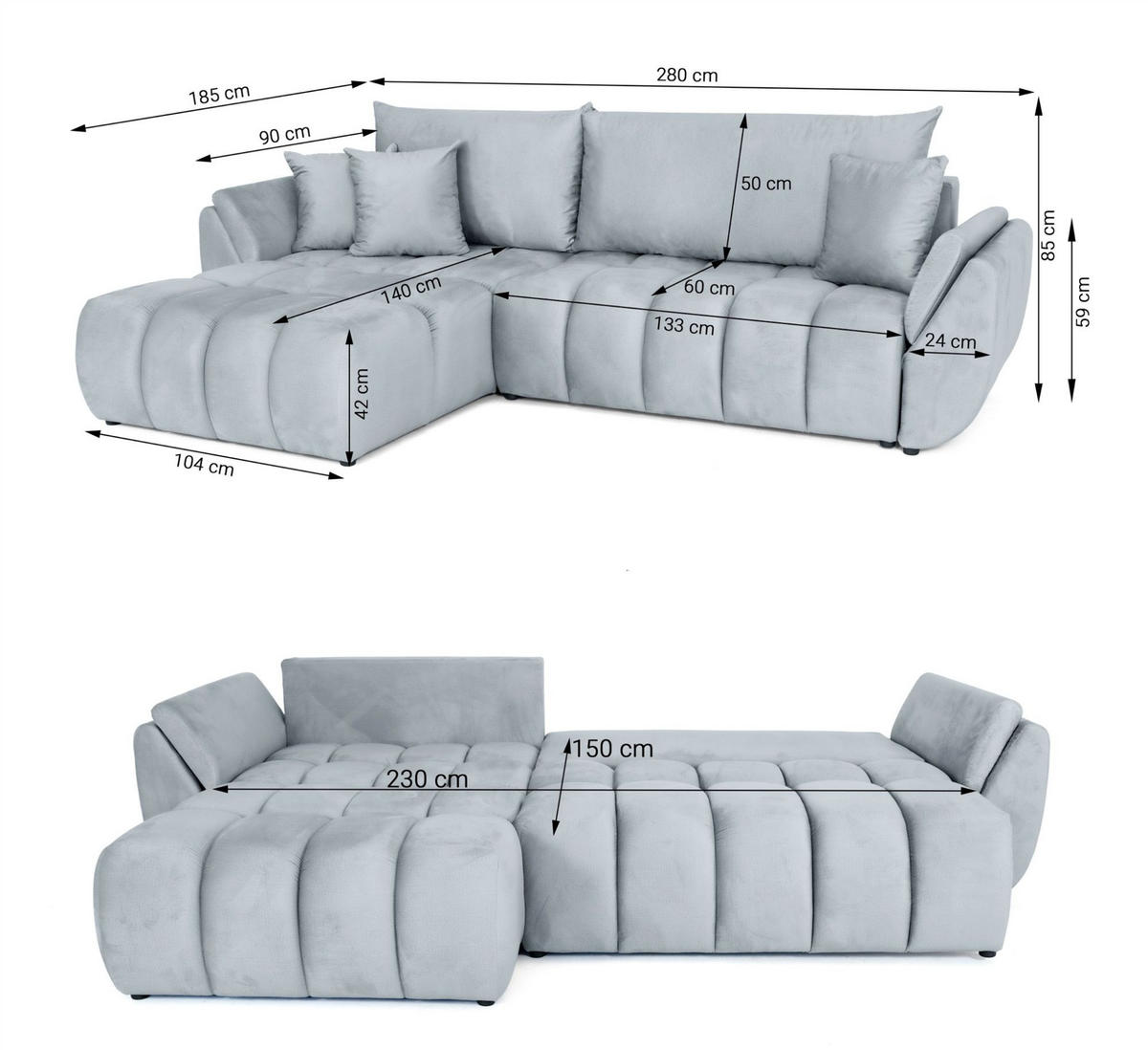 ECKSOFA Collin Mit Schlaffunktion - Bordeaux, Holzwerkstoff/Textil (280/185cm) - Fun Möbel
