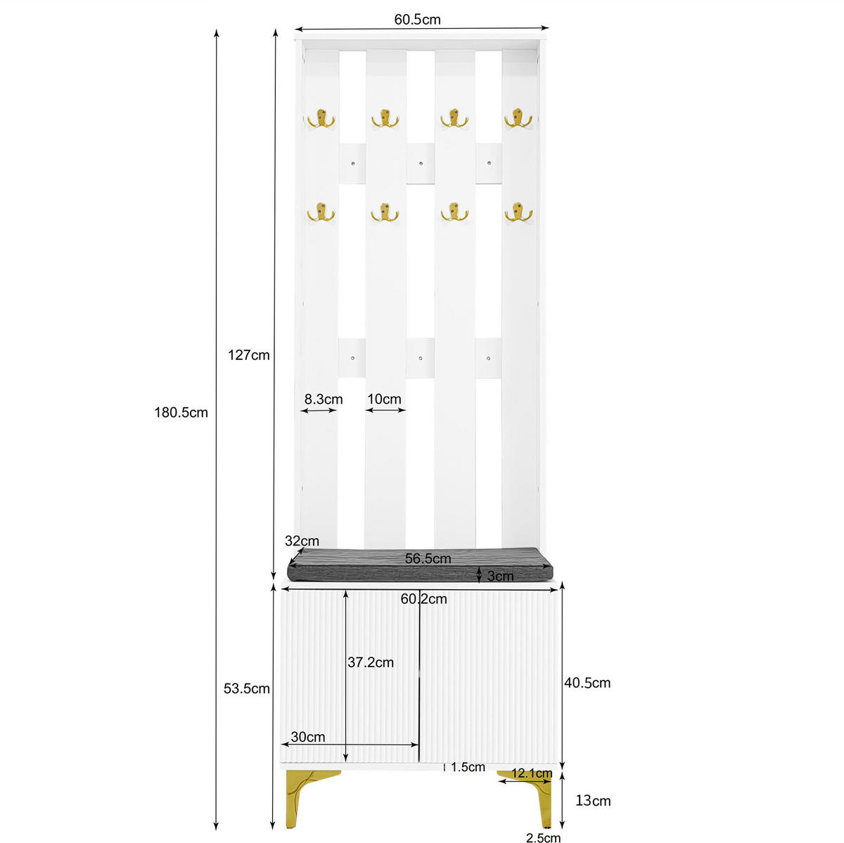 GARDEROBE 60,5/180,5/35,2 cm + 83/101/35 cm Weiß aus Spanplatte 2er Set - Weiß, Holzwerkstoff (83/101/35cm) - OKMYHOME