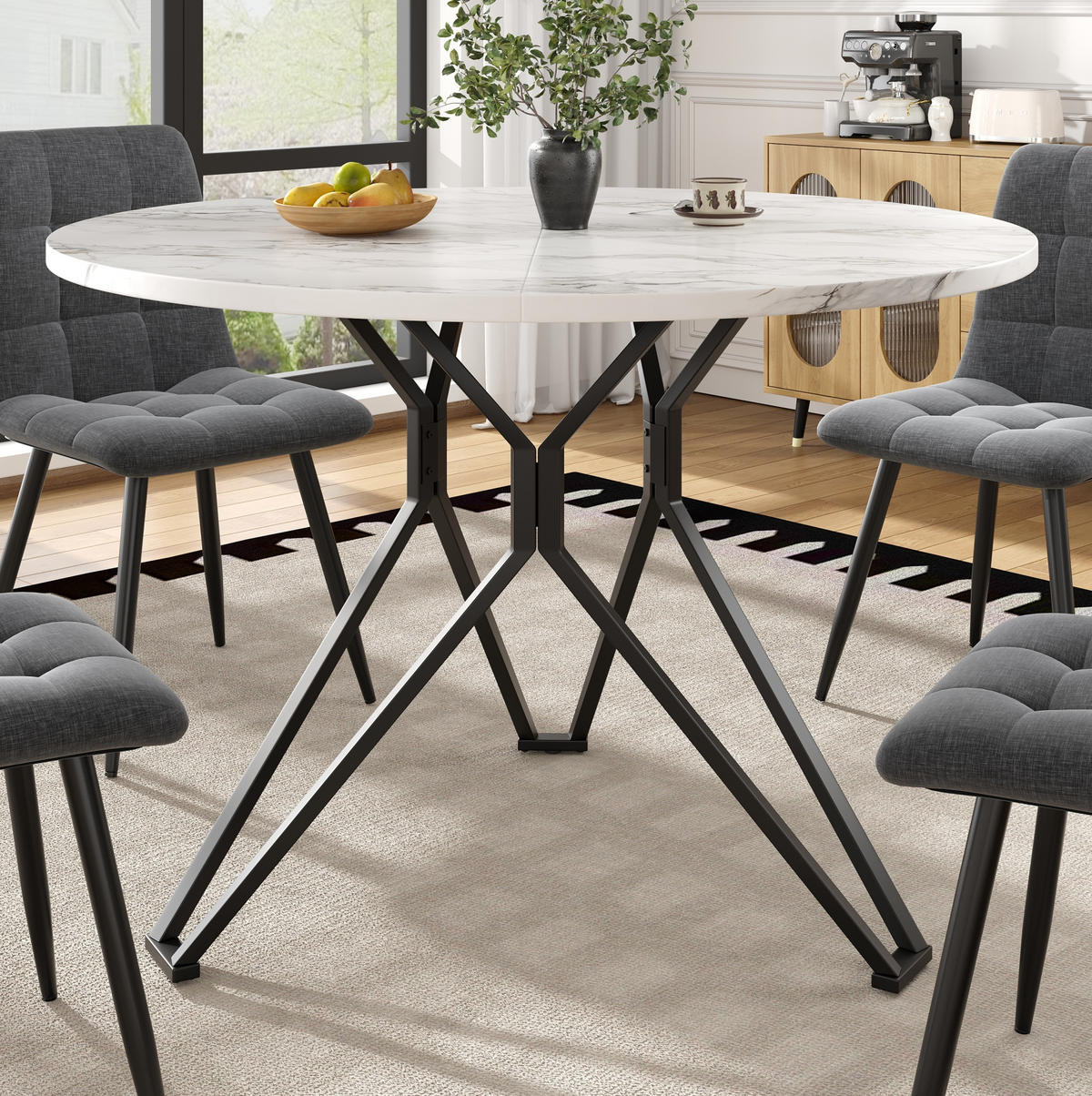 ESSTISCH 100/100/76 cm Schwarz aus MDF mit verstellbaren Füßen - Schwarz, Holzwerkstoff (100/100/76cm) - OKMYHOME