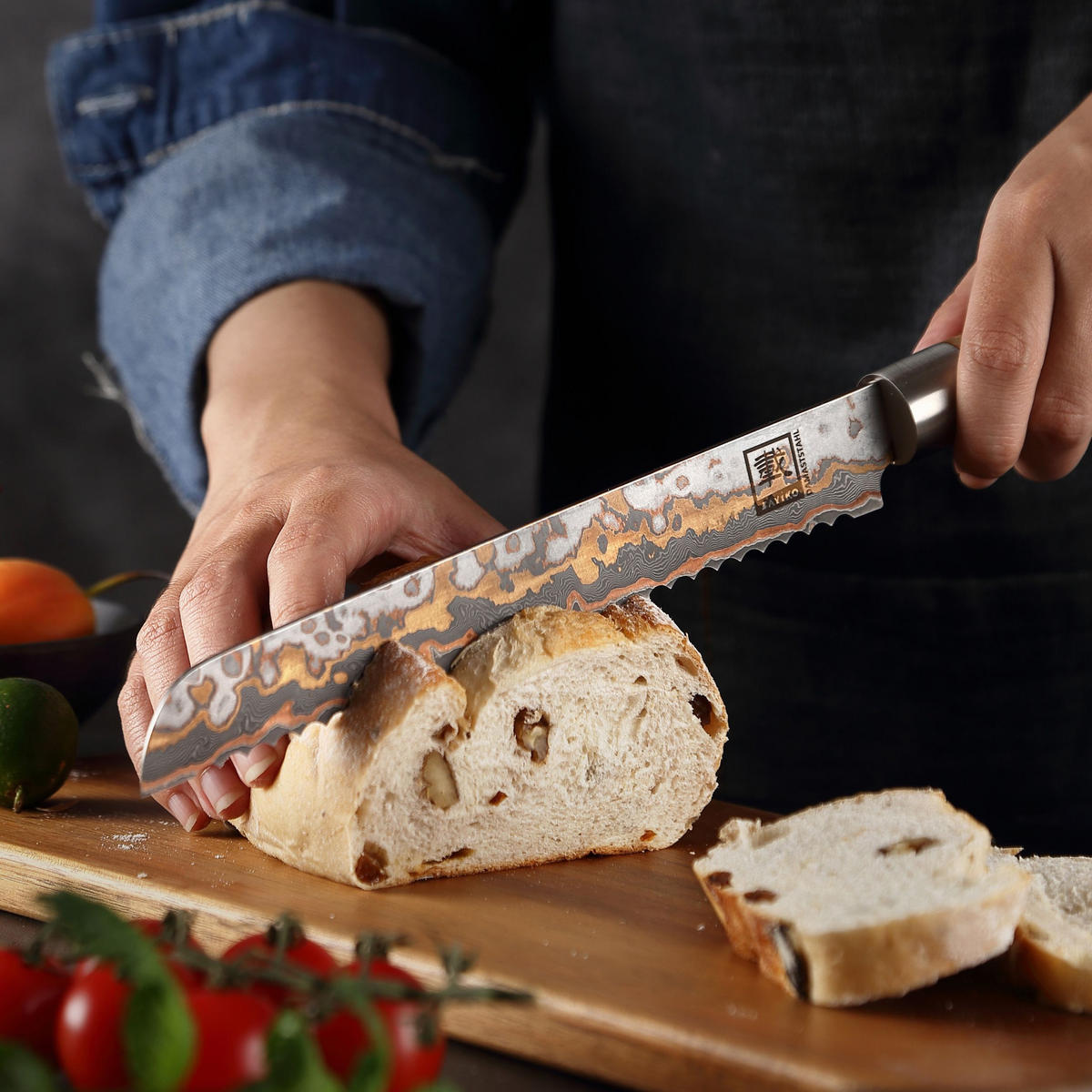 BROTMESSER 20 cm WELLENSCHLIFF - Ahornfarben, Holz/Metall (34cm) - Zayiko