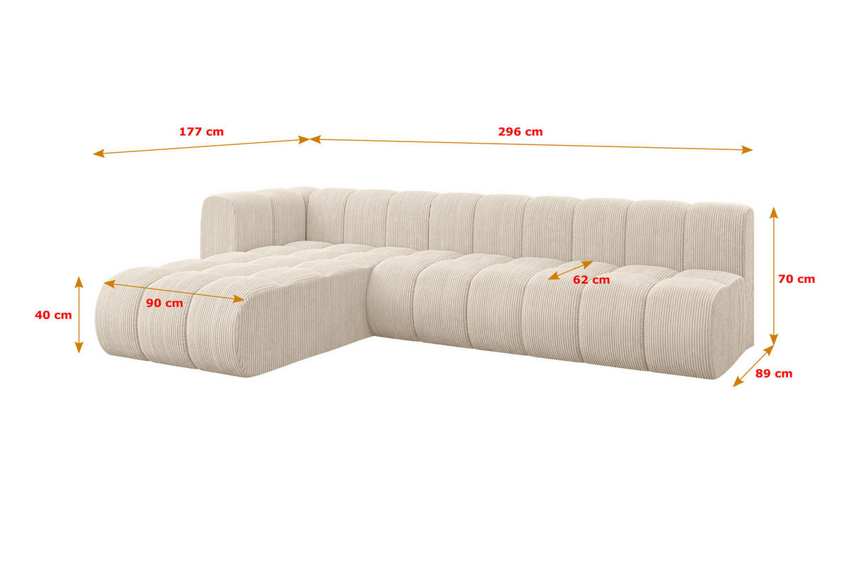 ECKSOFA modulares Sofa Darnel-L2 - 296x177x70 cm Beige - Beige, Holzwerkstoff/Textil (296/177cm) - ALTDECOR
