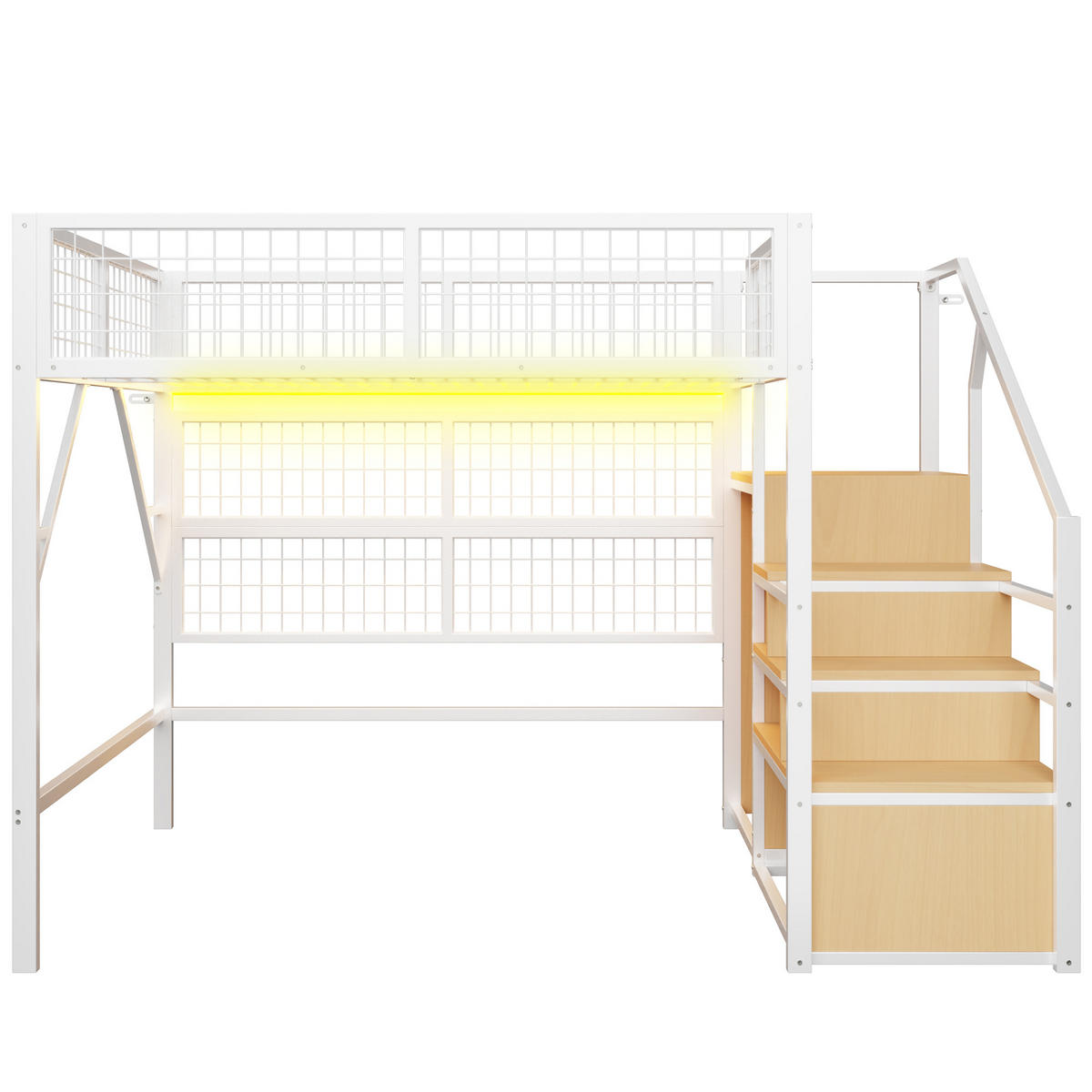 HOCHBETT 140/200 cm DE-01390, in Weiß, mit LED-App und Stauraumtreppe - Weiß, Metall (140/200cm) - ComfortXL