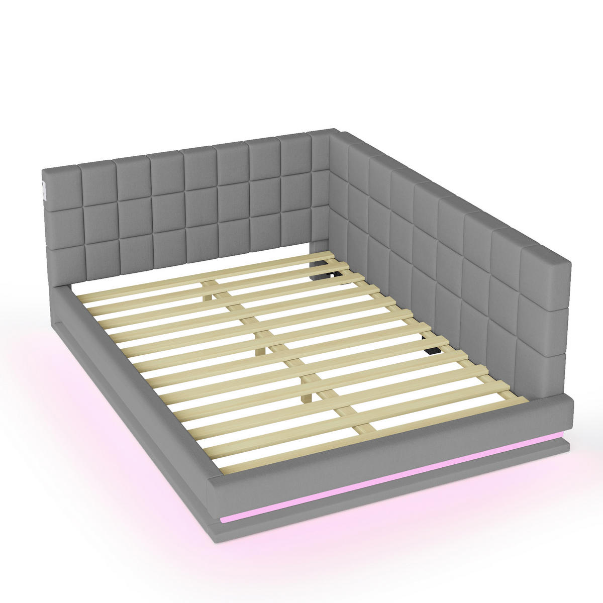 POLSTERBETT 160/200 cm mit LED-Beleuchtung und USB-Anschluss Leinen Grau - Grau, Textil - OKWISH