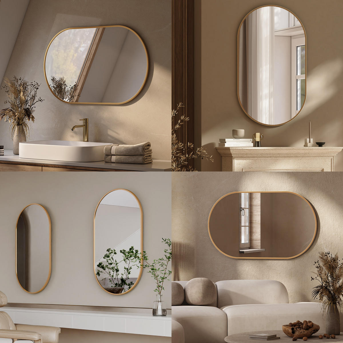 WANDSPIEGEL Glasspiegel Oval Gold 60/45/2 cm - Goldfarben, Glas (45/60/2cm) - EMKE