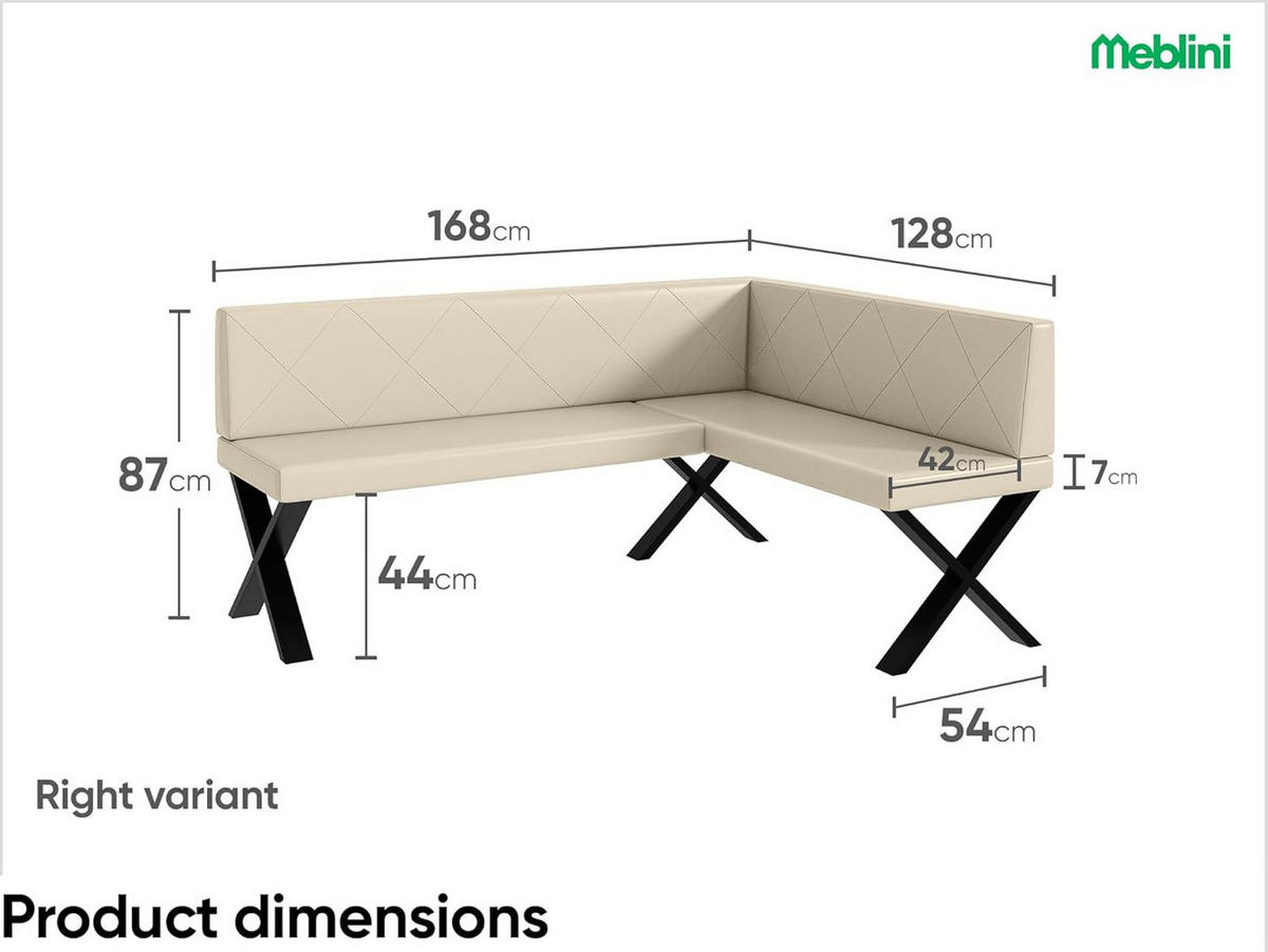 ECKBANK ERIC_X - Creme, Leder (128/168cm) - Meblini