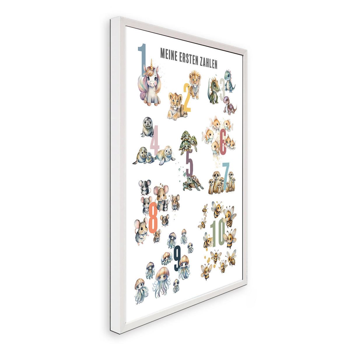 POSTER mit Rahmen 50x70 cm Zahlen Kinderzimmer pastell - Gelb, Holz (51/71/2cm) - artissimo