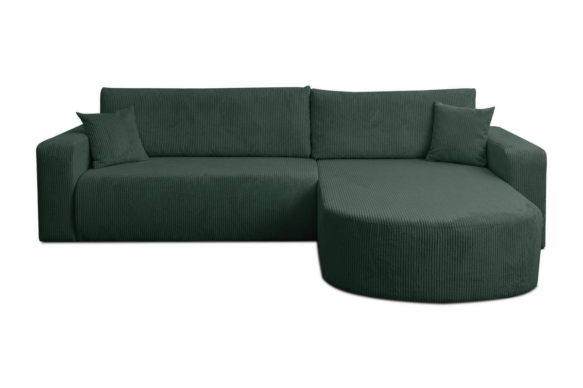 ECKSOFA TOKIO mit Schlaffunktion und Bettkasten, Farbe: Grün, Cordstoff, Ottomane Universal - Grün, Textil (275/170cm)