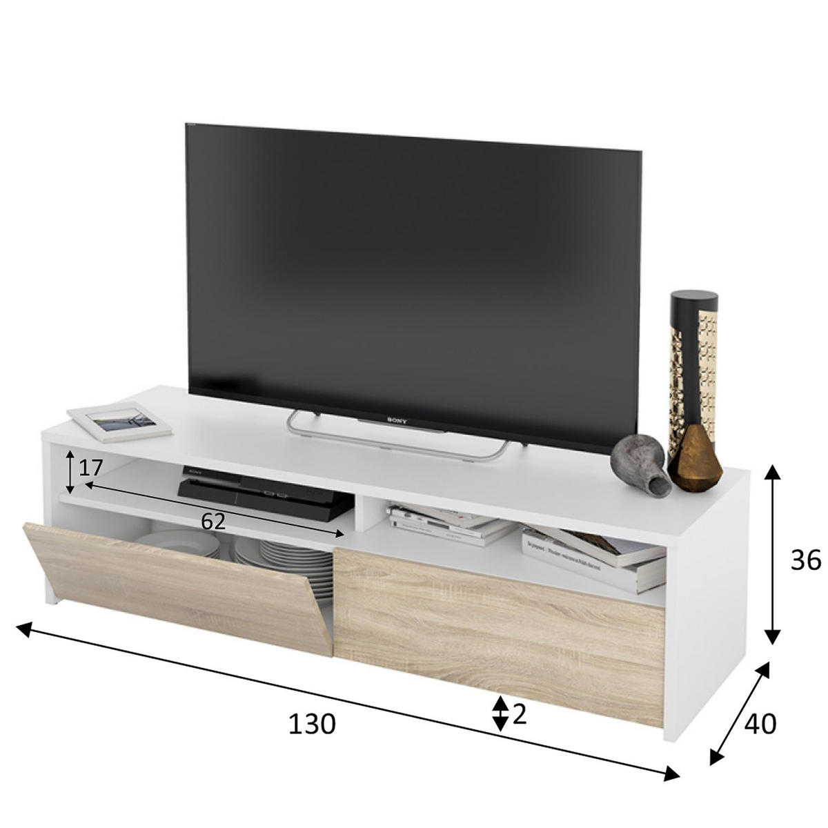 TV-ELEMENT Silva 2 Türen weiß - Weiß, Holzwerkstoff (130/35/40cm) - VS Venta-stock