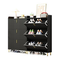 SCHUHSCHRANK-SET 80/23/123,5 cm aus MDF mit verstellbaren Regalböden und Kippsicherung, Schwarz - Schwarz, Holzwerkstoff (80/123/23cm) - Redom
