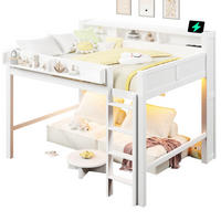 HOCHBETT 140/200 cm in Weiß mit 3 Schränken, LED und USB - Schwarz, Holzwerkstoff (140/200cm) - STILVORA