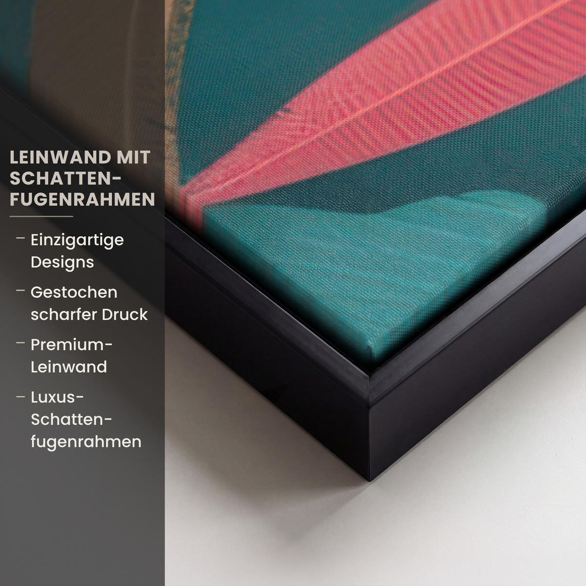 LEINWAND Bilder mit Rahmen - Kakadu - Tropische Blätter - Zweig - 120x80 - Petrol, Textil (120/80cm) - MuchoWow