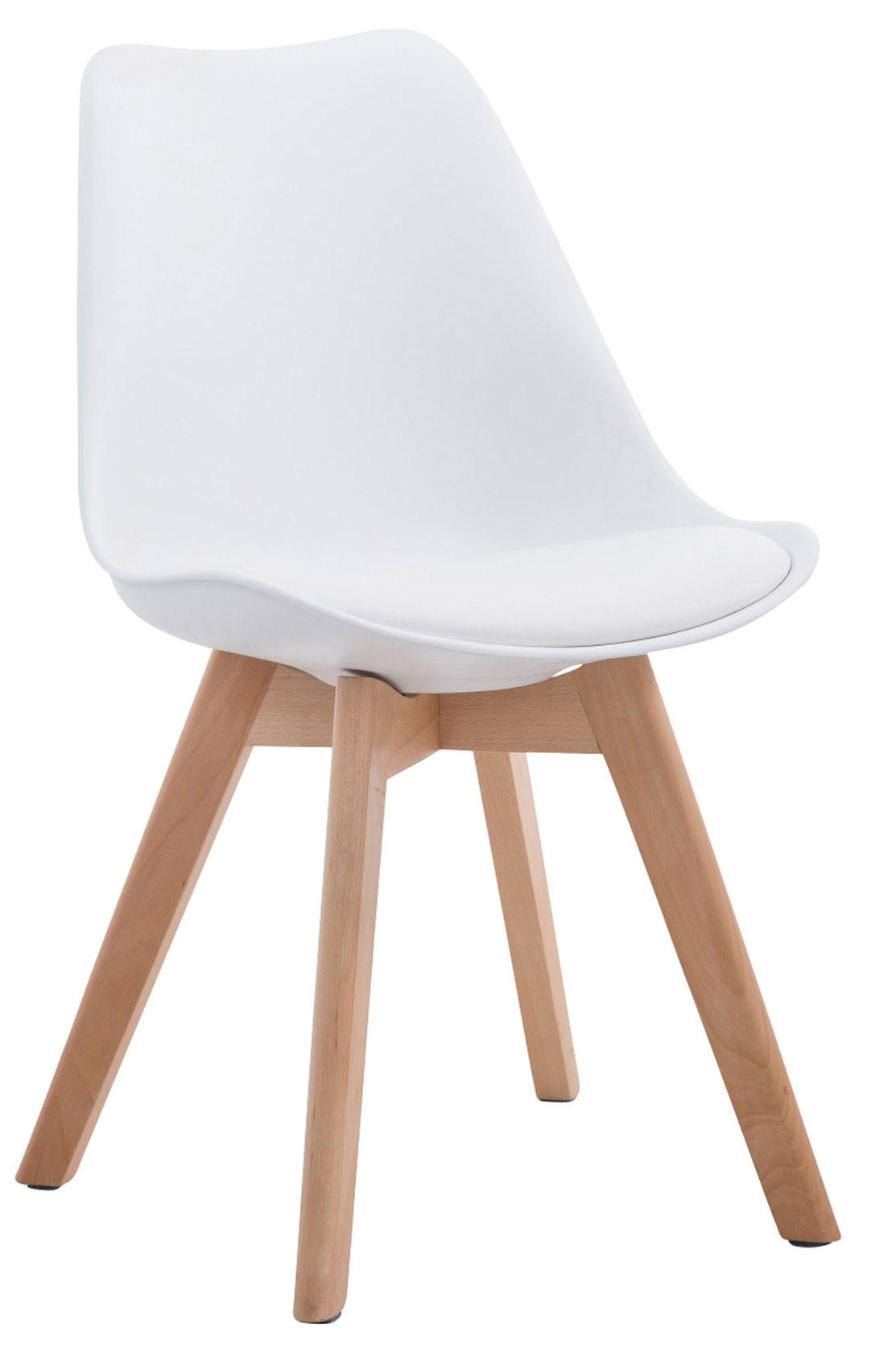 STUHL Lederlook weiß - Eukalyptusholzfarben/Weiß, Holz/Textil (48/84/41.5cm) - CLP