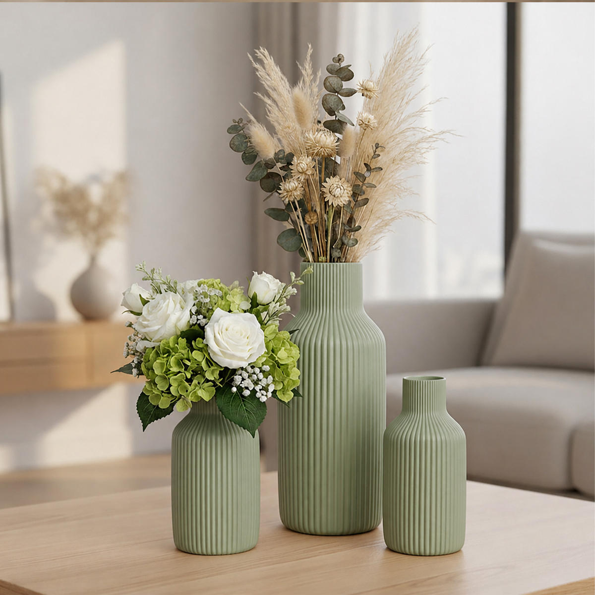 VASER Salviagröna 3-pack keramik - Grön, Keramik (24cm) - Relaxdays