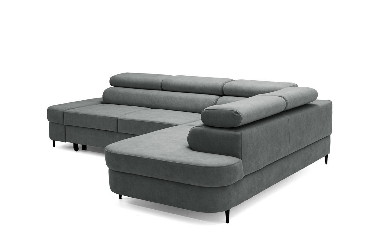 ECKSOFA PRIAM L Rechts mit Schlaffunktion 125x195 Velours Dunkelgrau - Dunkelgrau/Schwarz, Holz/Textil (203/275cm) - Muffo