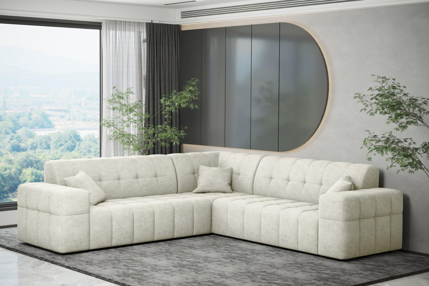 ECKSOFA Corner NIMES Stoff Perfect Harmony Creme - Creme, Holz (246/246cm) - Kaiser Möbel