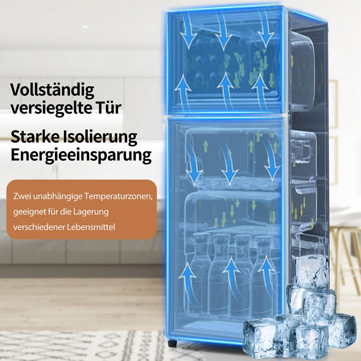 KUHLSCHRANK 41/45.5/105.5 cm Schwarz mit 92 Liter Gesamtvolumen und LED-Licht - Schwarz, Kunststoff (45.5/105.5/41cm) - Oxeza