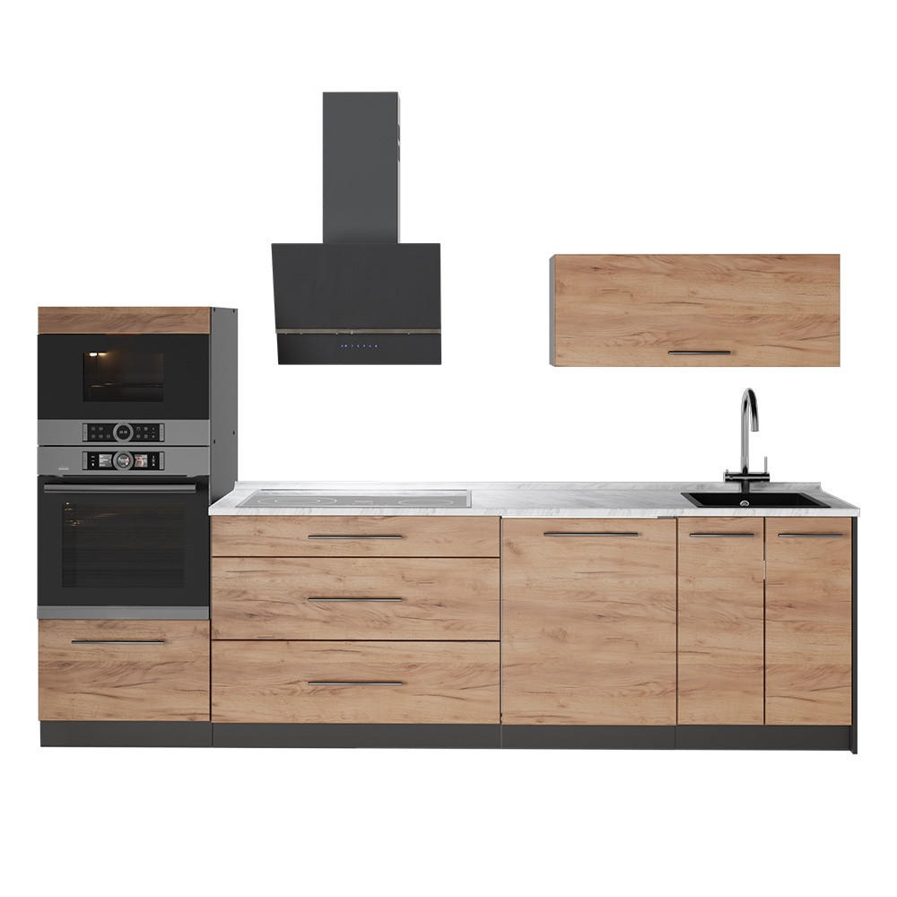 KÖK Fame-Line, Goldkraft ek/antracit, 280 cm AP Marble - Honungsek/Antracit, Träbaserade material (280/153.6/60cm) - Vicco