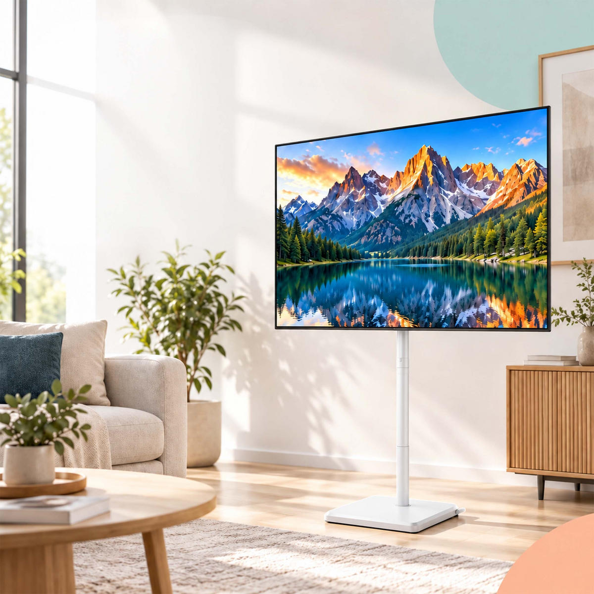 SUPORT TV Alb reglabil pe înălțime - alb, compozit lemnos/metal (42.5/139.5/32.5cm) - Relaxdays