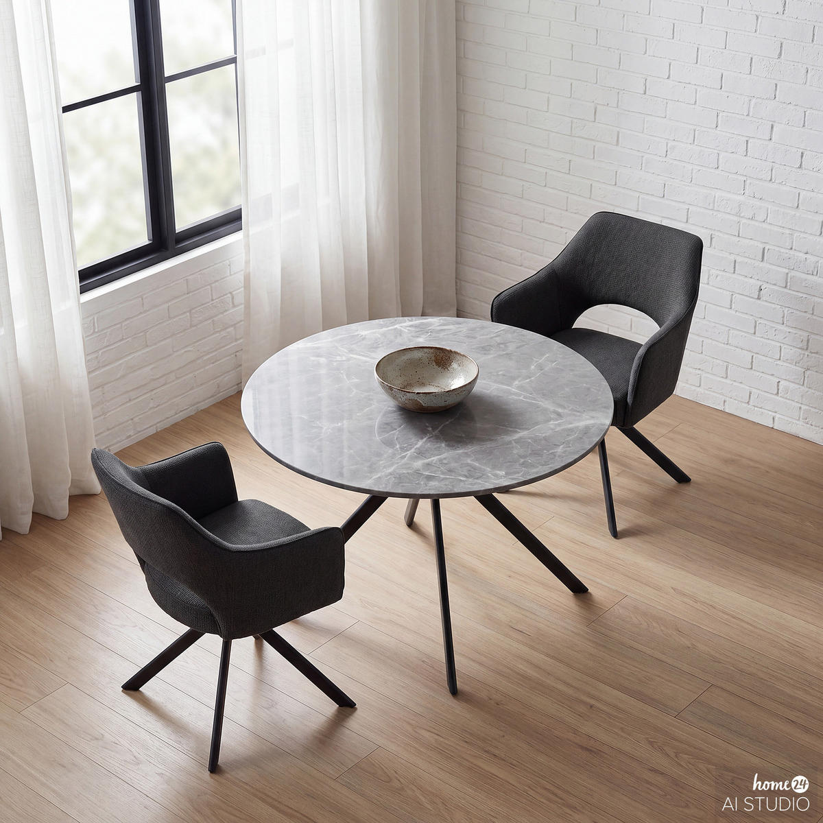 DREHBARER ARMLEHNENSTUHL - Anthrazit, Textil/Metall (64/85/61cm) - home24