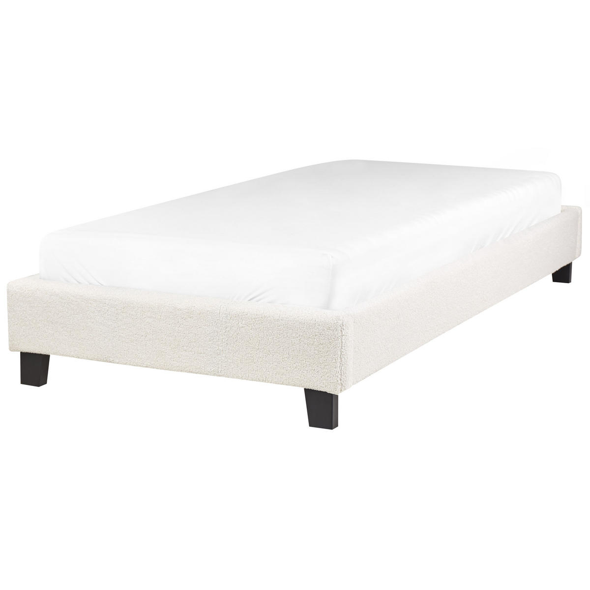 KÁRPITOZOTT ÁGY Bézs-Sötét fa színű 90-200 cm Roanne - bézs/sötétbarna, textil (90/200cm) - Beliani