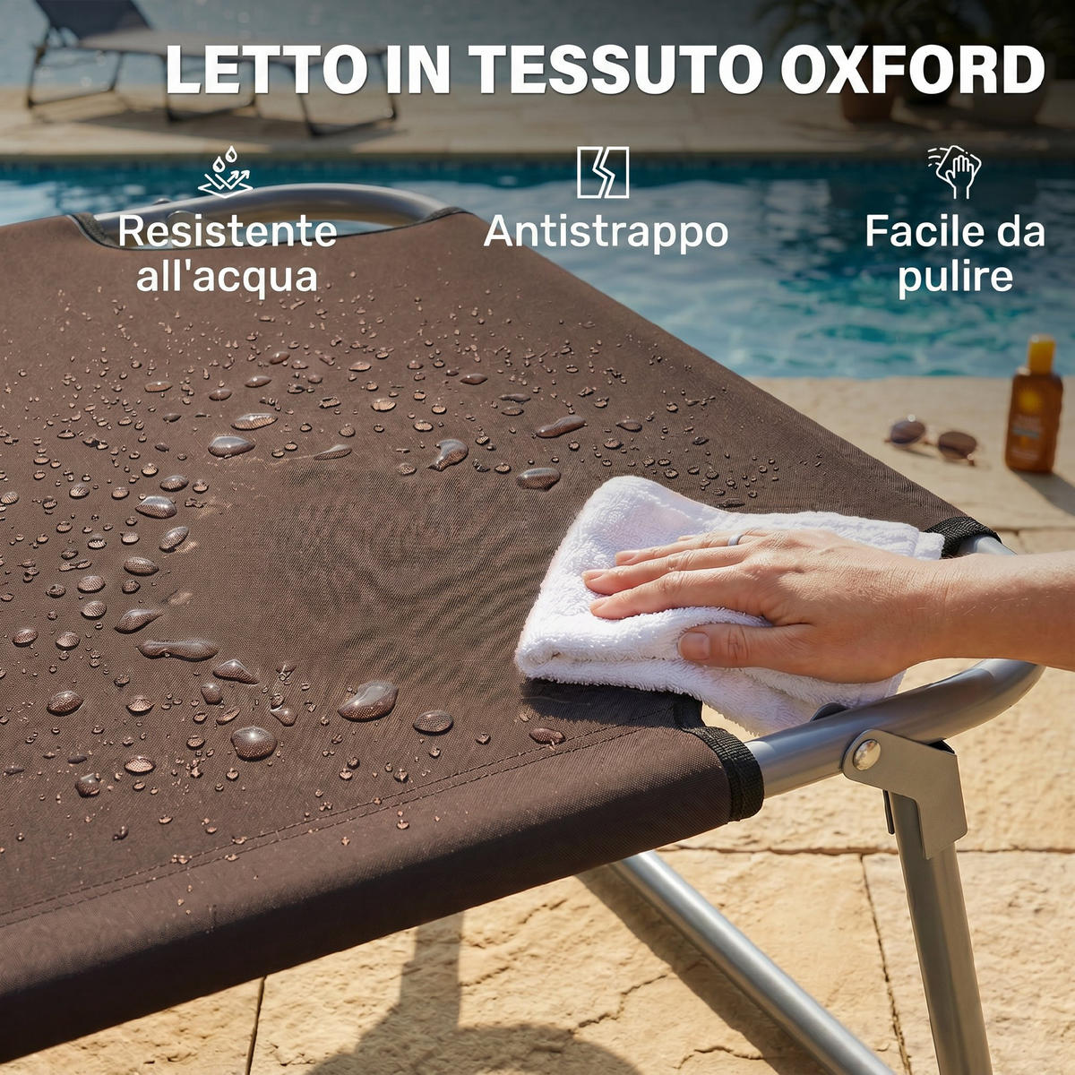 SONNENLIEGE Faltbare und verstellbare mit braunem Stoffdach 187 x 58 x 50 cm - Braun, Metall (58/36/187cm) - Vallsero
