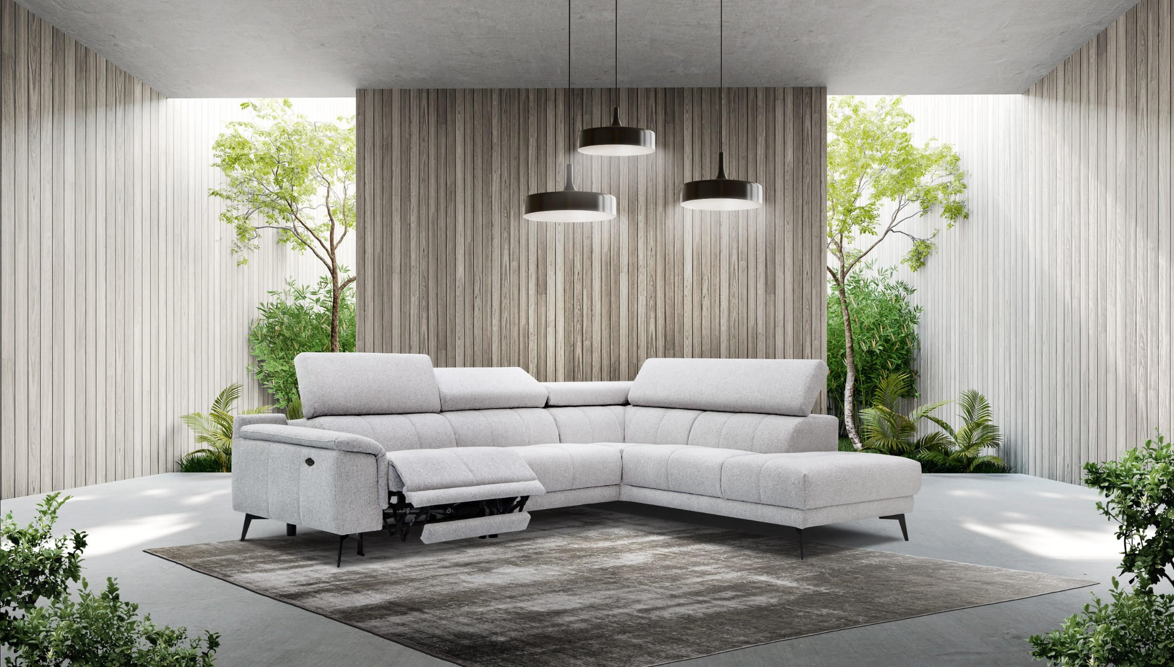 ECKSOFA FIERO 5-Sitzer mit 1 Relaxfunktion, hellgrau - Hellgrau, Holzwerkstoff/Textil (290/228cm) - Courtois Laville