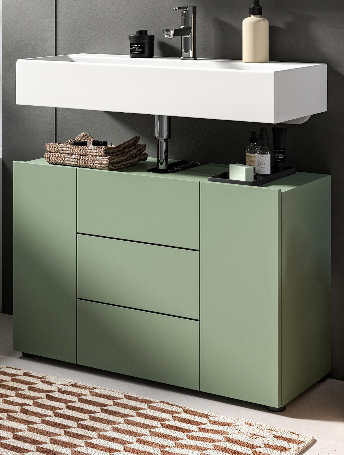 WASCHBECKENUNTERSCHRANK grün, Badezimmer Unterschrank 82 x 56 cm - Schwarz/Grün, Holzwerkstoff/Kunststoff (38/56/34cm) - Inn.Furn