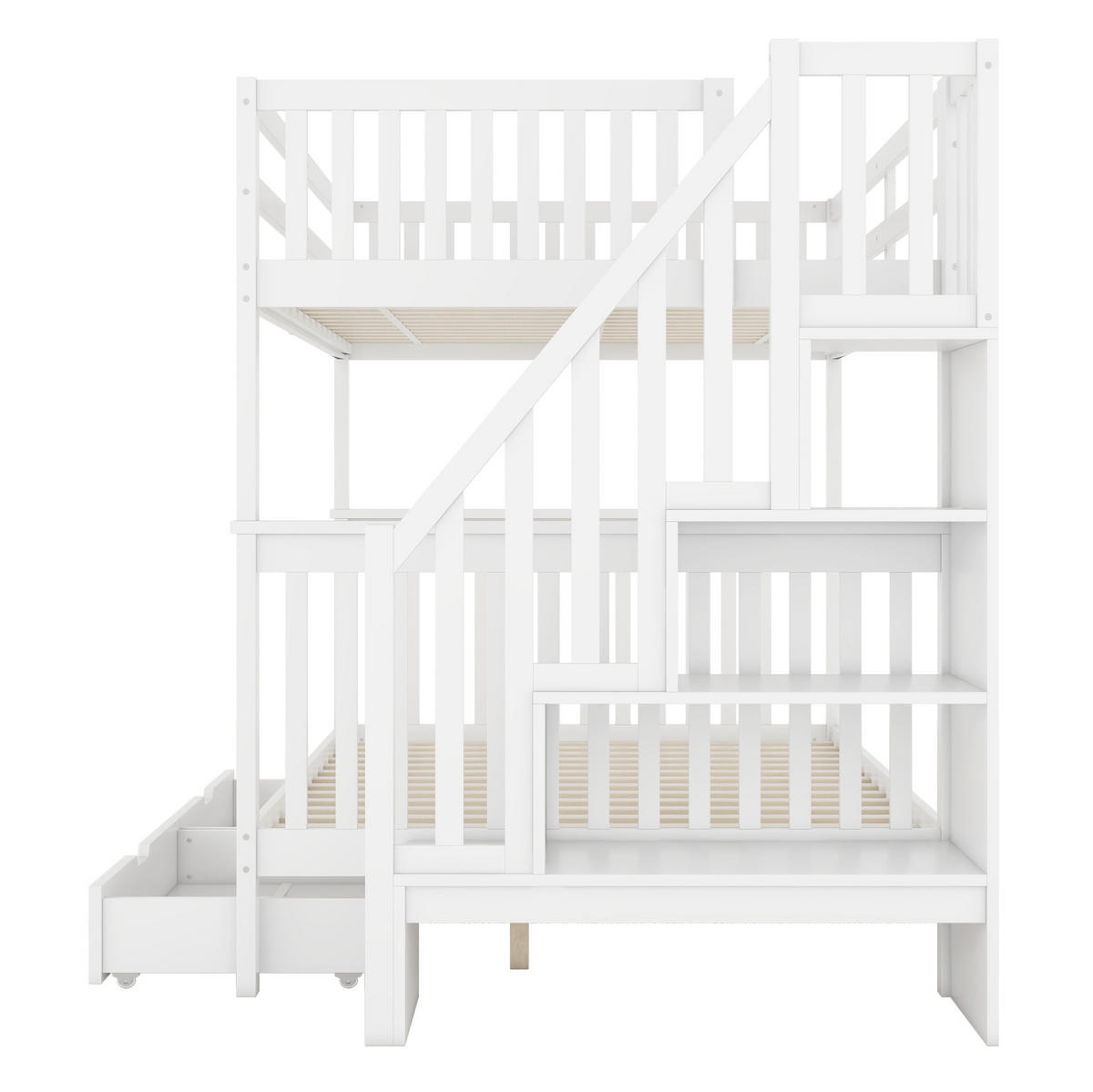 ETAGENBETT 140/200 cm aus Kiefernholz mit Treppenregal, Weiß - Weiß, Holz (140/200cm) - OKMYHOME