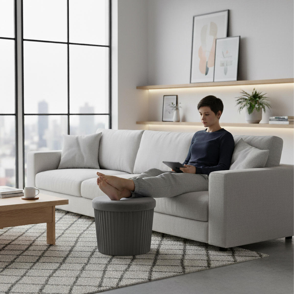 HOCKER - Dunkelgrau/Anthrazit, Holzwerkstoff/Textil (38/38/38cm) - Relaxdays