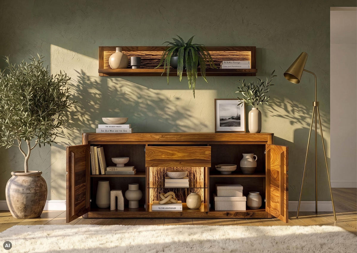 SIDEBOARD Sheesham 185x40x80 walnuss gewachst TORONTO LUX #202 - Dunkelbraun, Holz (185/80/40cm) - Massivmoebel24
