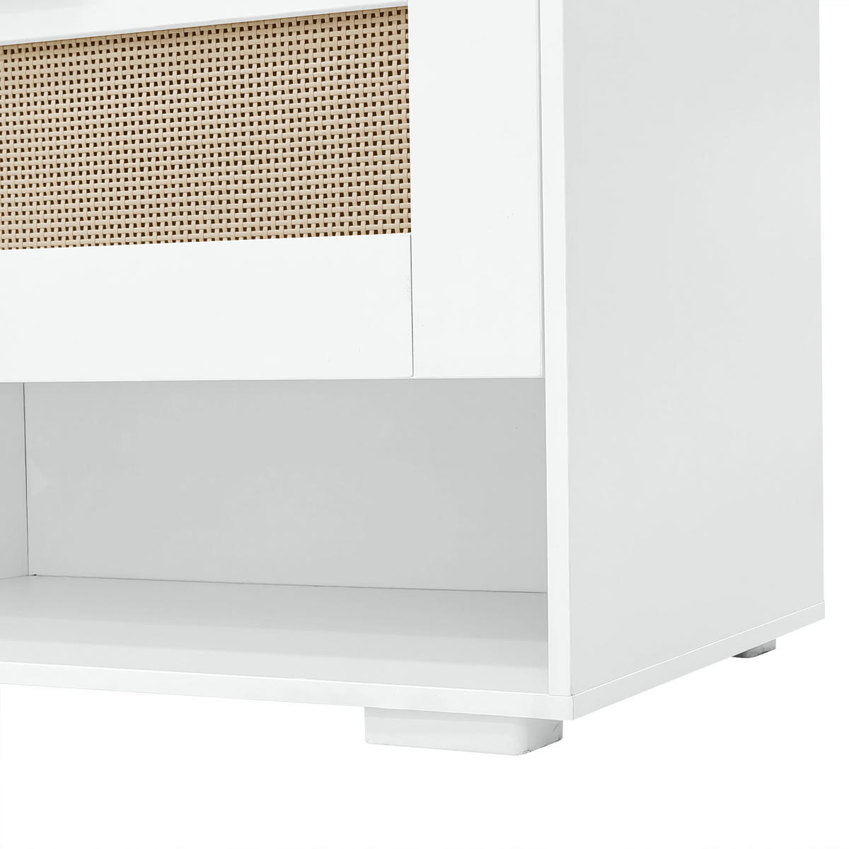 GARDEROBEN-SET 110 cm in Weiß/Holz mit Spiegel Rattan-Optik - Naturfarben, Holzwerkstoff (110/190/38cm) - Urban Meuble