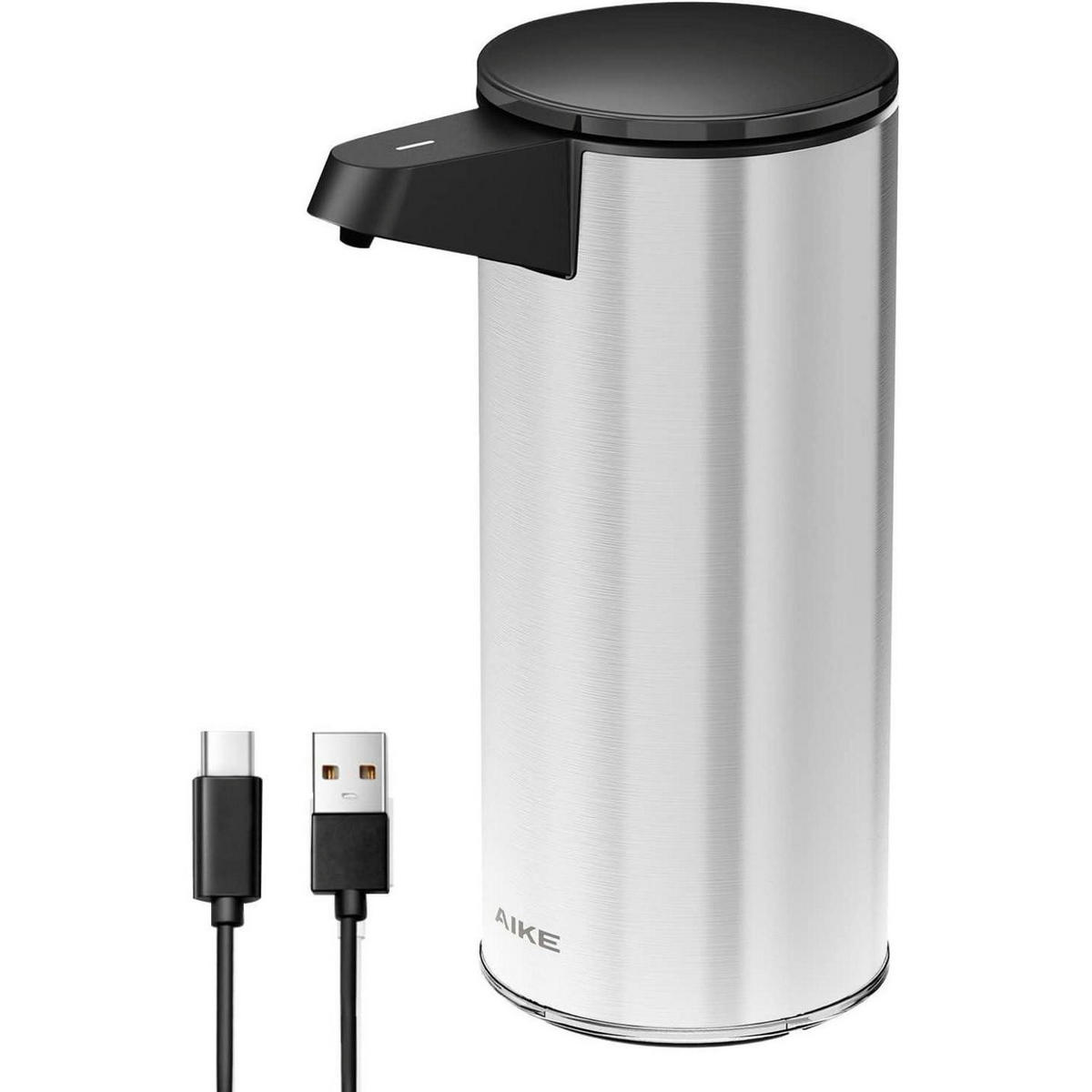 SEIFENSPENDER Automatisch Edelstahl mit Sensor 280ml USB-Aufladung Gebürstet - Silberfarben, Metall (8/18.5/12cm)