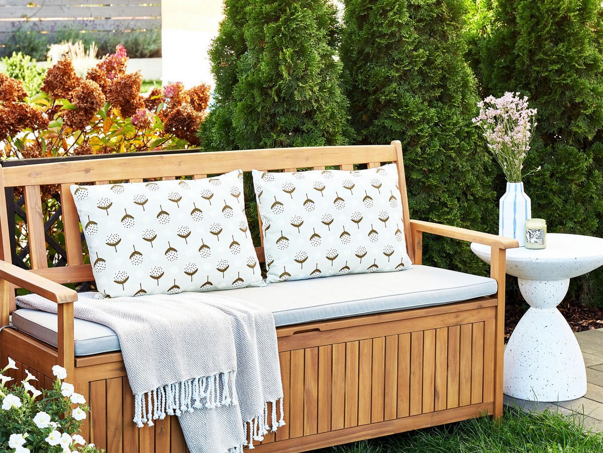 GARTENKISSEN 2er-Set geometrisches Muster hellgrün 40/60 cm Cuneo - Hellgrau, Textil (60/40cm) - Beliani