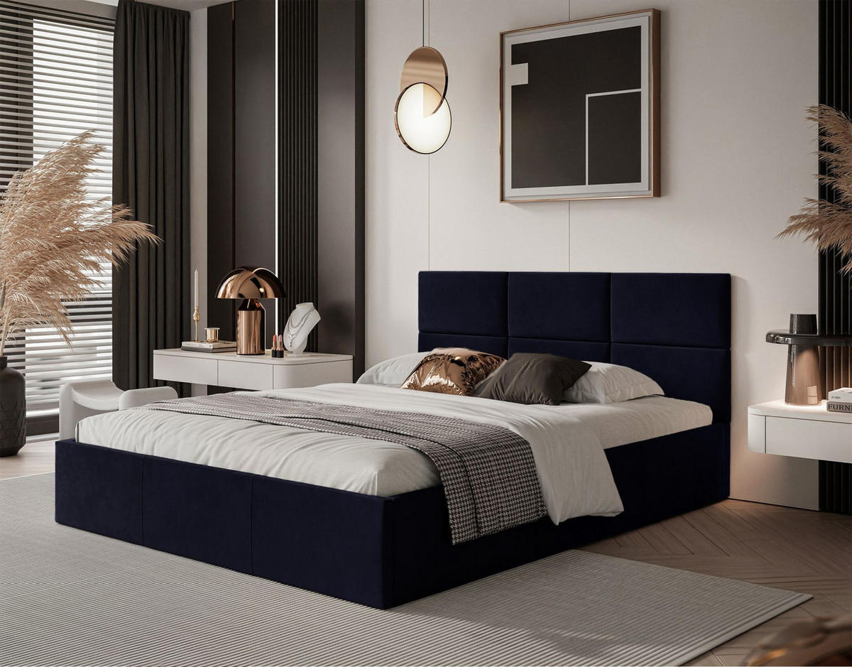 POLSTERBETT Nestio Marineblau Samt 140x200 cm - Dunkelblau, Kunststoff/Textil (140/200cm) - Selsey