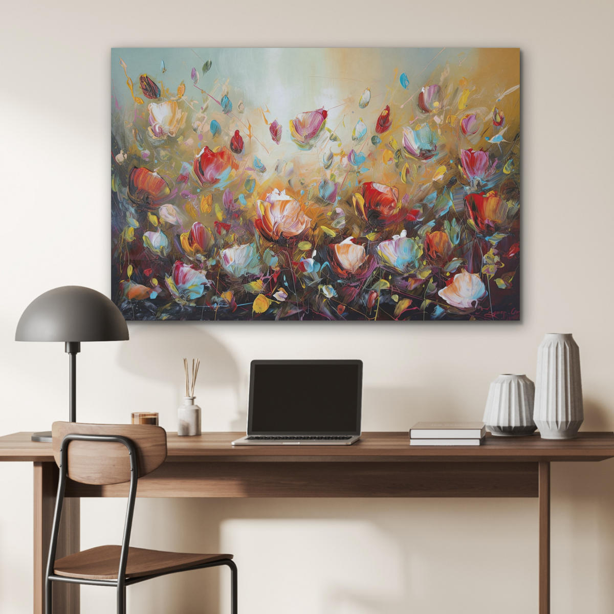 AKUSTIKBILD Blumen - Kunst - Natur - Ölgemälde Akustikpaneele 90x60 cm - Multicolor, Kunststoff (90/60/0.9cm) - MuchoWow