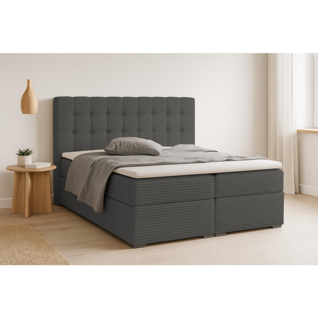 Thumbnail - Deine Möbel 24 Boxbett, Anthrazit, Holz, Holzwerkstoff, Textil, H3, 140x200 cm, Schlafzimmer, Betten, Boxspringbetten